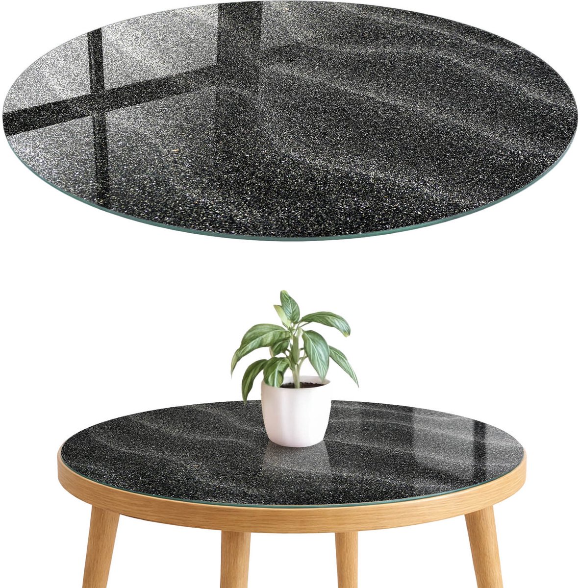 ArtPrintCave Zandtextuur Glazen Tafelblad fi70 cm - Tafelblad Rond - Zwart Eettafel Met Glasplaat - Texturen Bureaublad