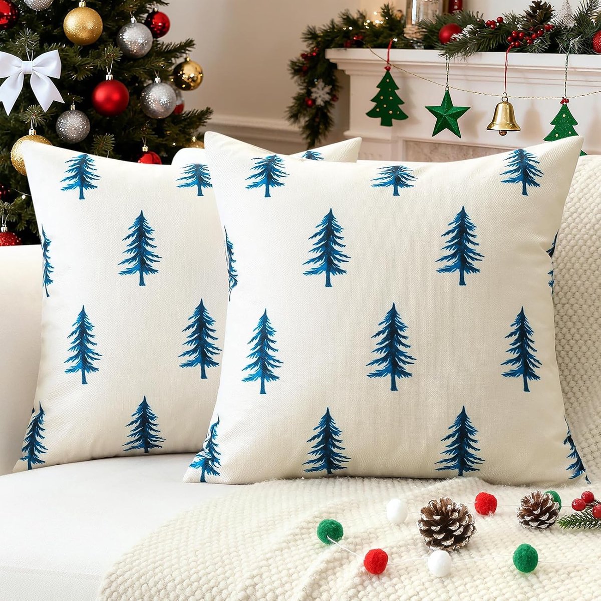 Kerst Kussenhoezen 50x50cm Set van 2 Dubbelzijdig Gedrukt met Kerstboom Design voor Sofa en Thuisdecoratie, Perfect voor de Winterse Feestdagen