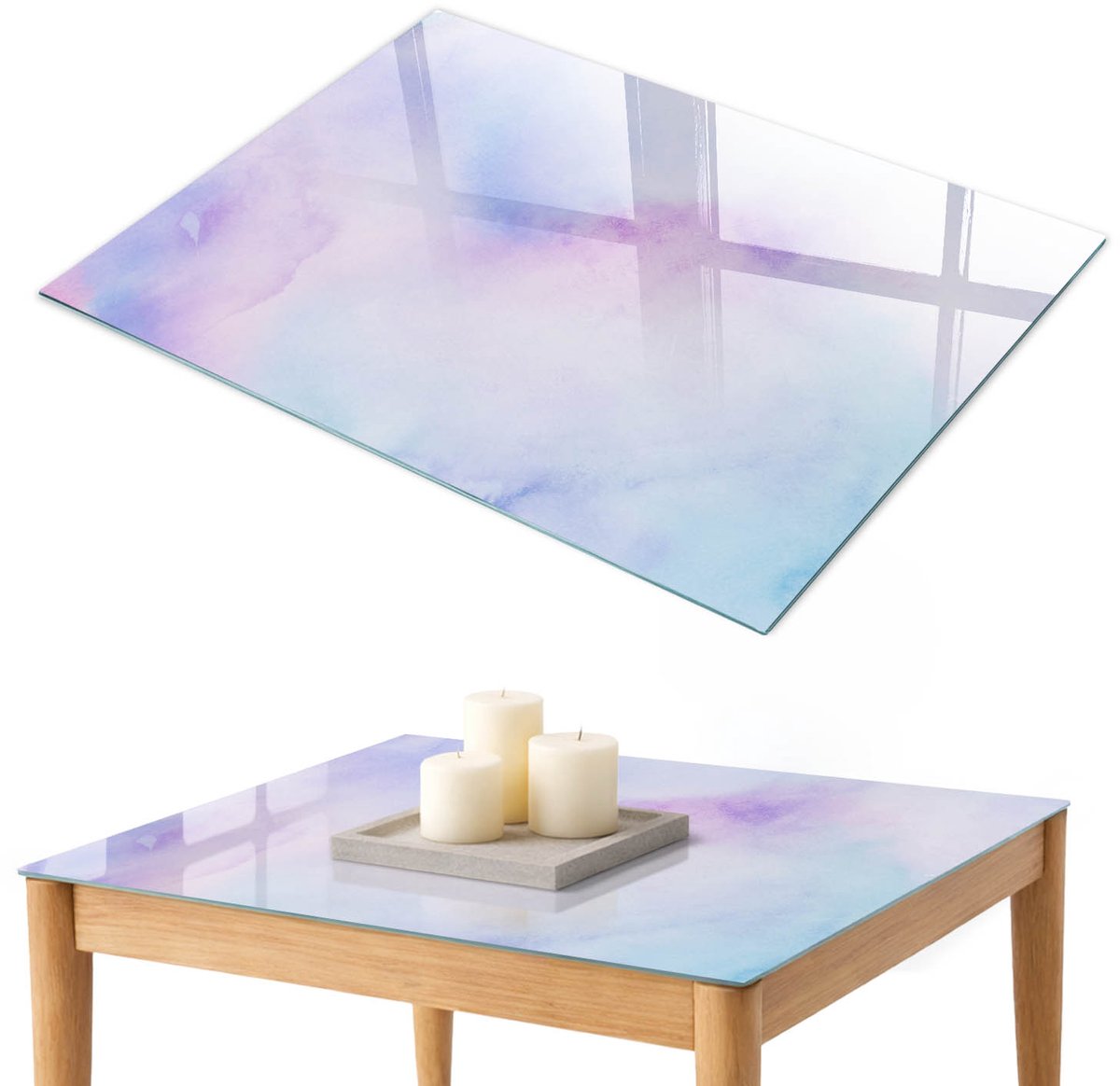 ArtPrintCave Pastel harmonie Glazen Tafelblad 100x70 cm - Tafelblad Rechthoek - Paars Eettafel Met Glasplaat - Achtergronden en patronen Glasplaat