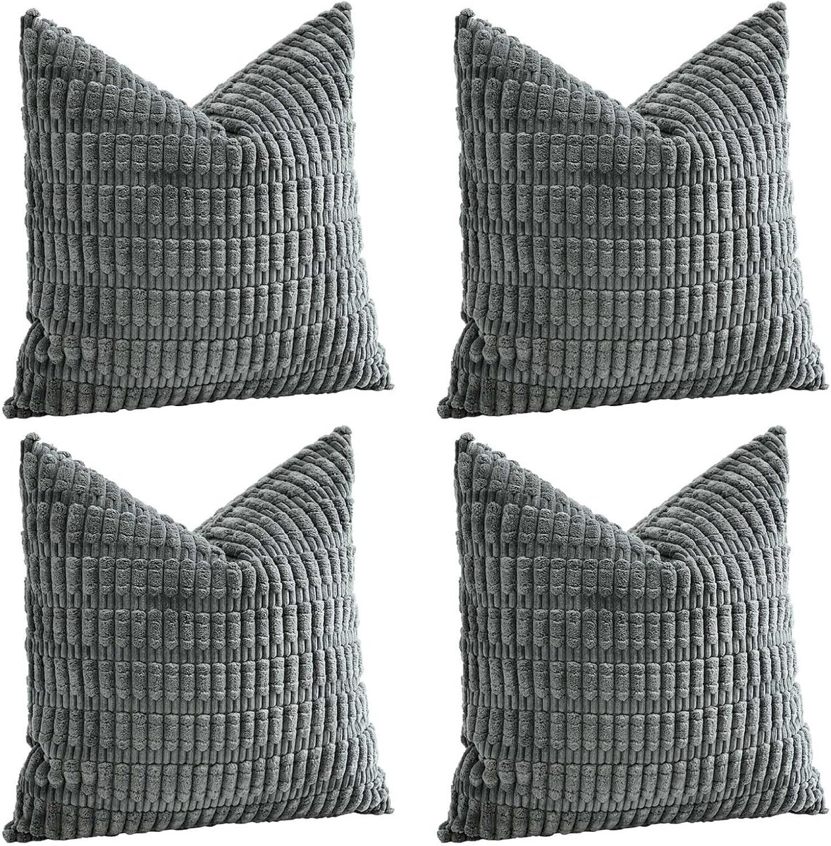 Set van 4 Zachte Corduroy Decoratieve Kussenhoezen 50x50cm, Vierkante Gestreepte Sierkussens voor Bank, Woonkamer en Bohemian Interieur Decoratie (Donkergrijs)