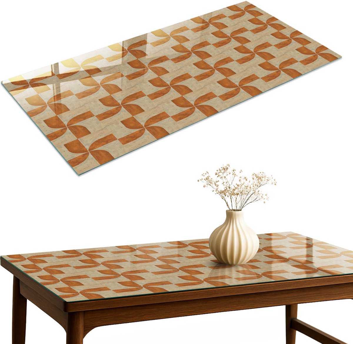 ArtPrintCave Kleurrijk mozaïek Glazen Tafelblad 120x60 cm - Tafelblad Rechthoek - Oranje Keukentafel - Achtergronden en patronen Keukentafel