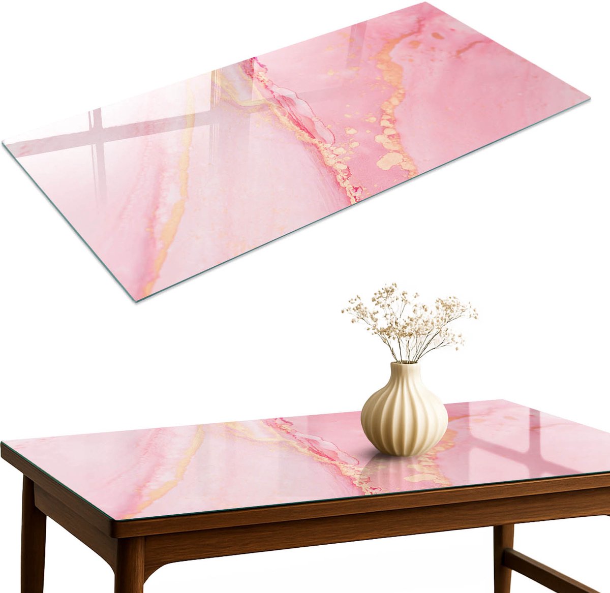 ArtPrintCave Roze abstractie Glazen Tafelblad 120x60 cm - Tafelblad Rechthoek - Roze Keukentafel - Abstractie Tafelblad Glas