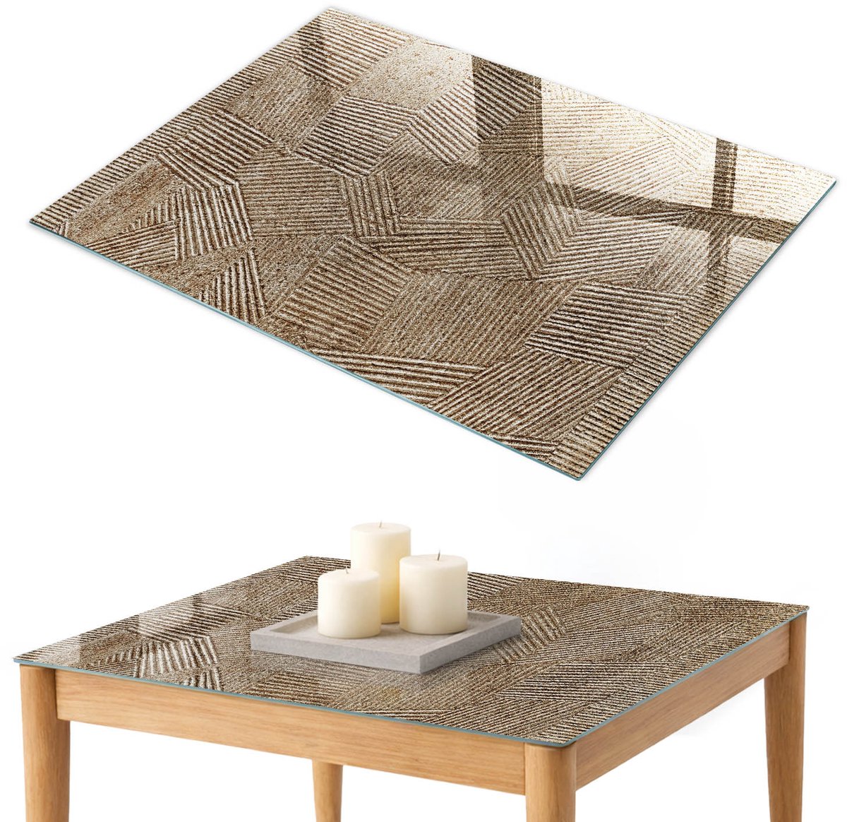 ArtPrintCave Geometrische abstractie Glazen Tafelblad 100x70 cm - Tafelblad Rechthoek - Beige Glazen Eettafel - Achtergronden en patronen Keukentafel