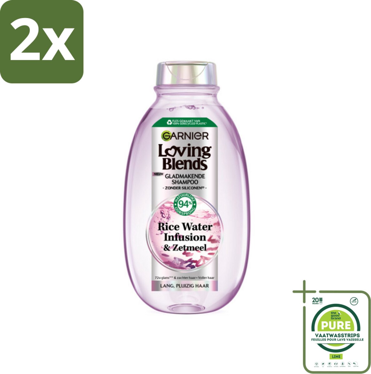 Garnier - Loving Blends - Shampoo - Rice Water Infusion - Glans & Zachtheid - Lang Haar - 300 ml - Voordeelverpakking - 2 stuks - Glans shampoo - Rice Water Infusion