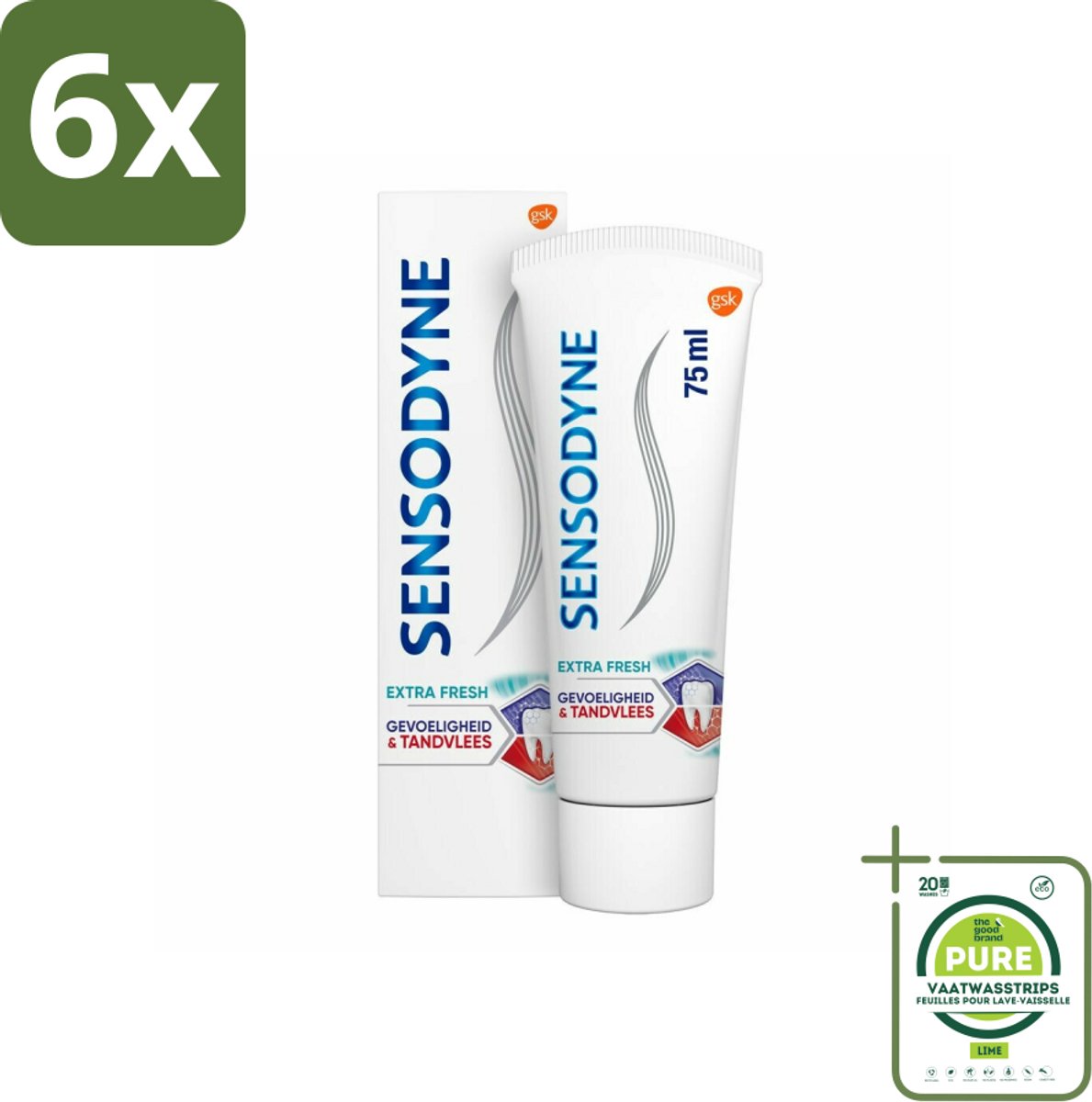 Sensodyne - Tandpasta - Gevoeligheid & Tandvlees - Extra Fresh - 75 ml - Voordeelverpakking - 6 stuks - Tandpasta gevoelige tanden - Tandvleesproblemen