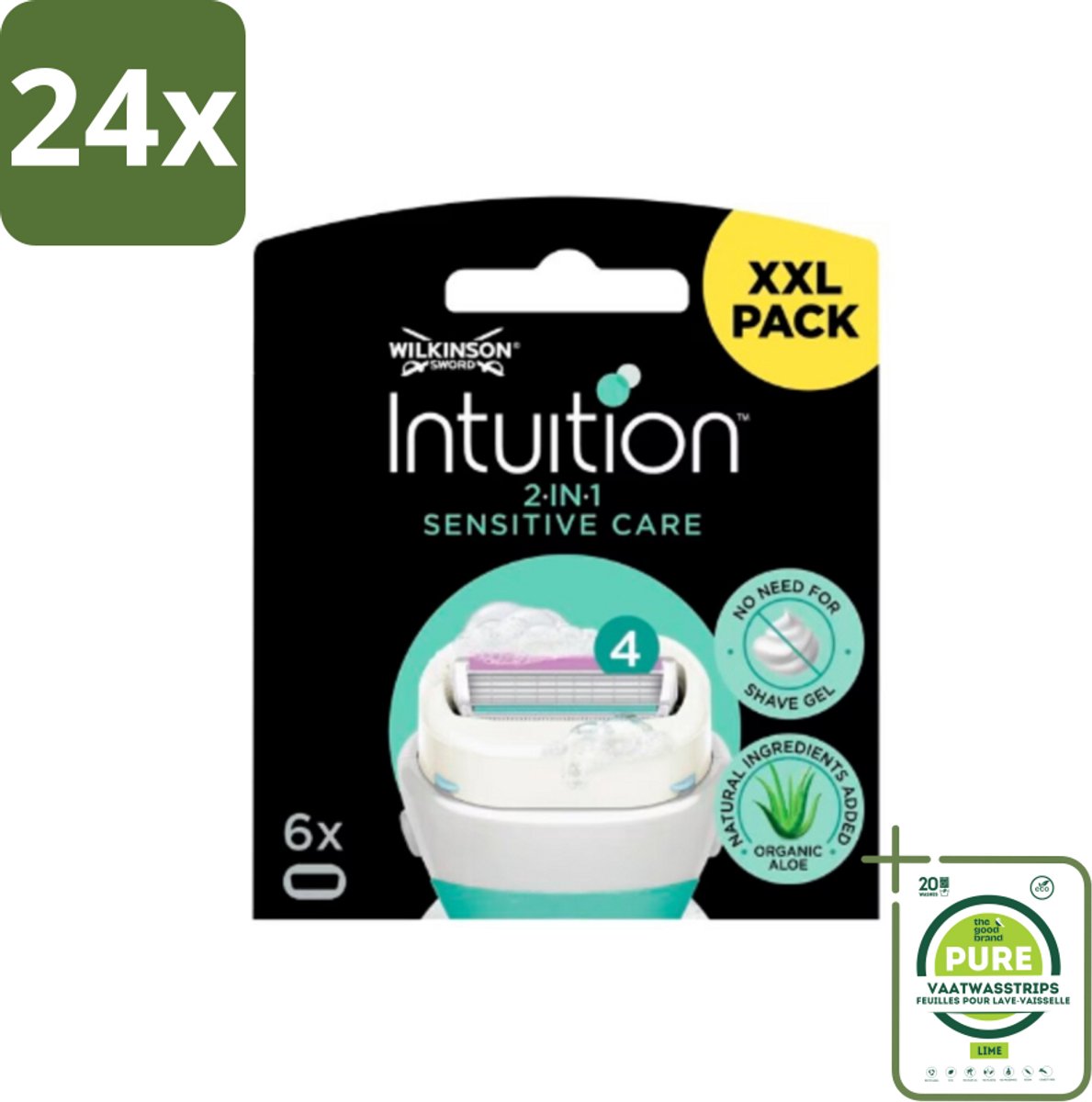 Wilkinson Intuition - Navulmesjes - 2 in 1 Sensitive Care - Voor Gevoelige Huid - 6 mesjes - Voordeelverpakking - 24 stuks - Scheermesjes - Gevoelige huid