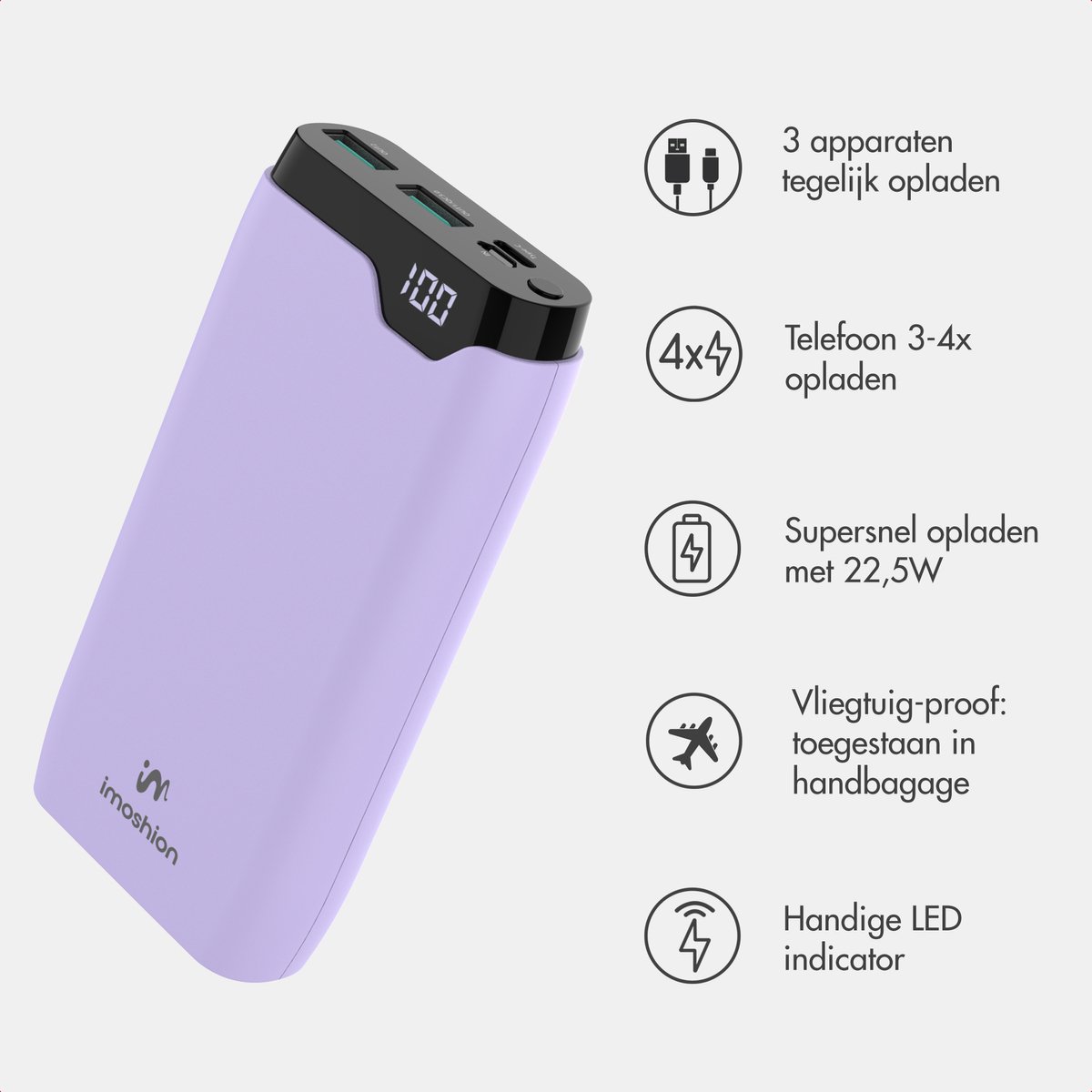 imoshion Powerbank 20000 mAh Snellader Lila - afbeelding 2