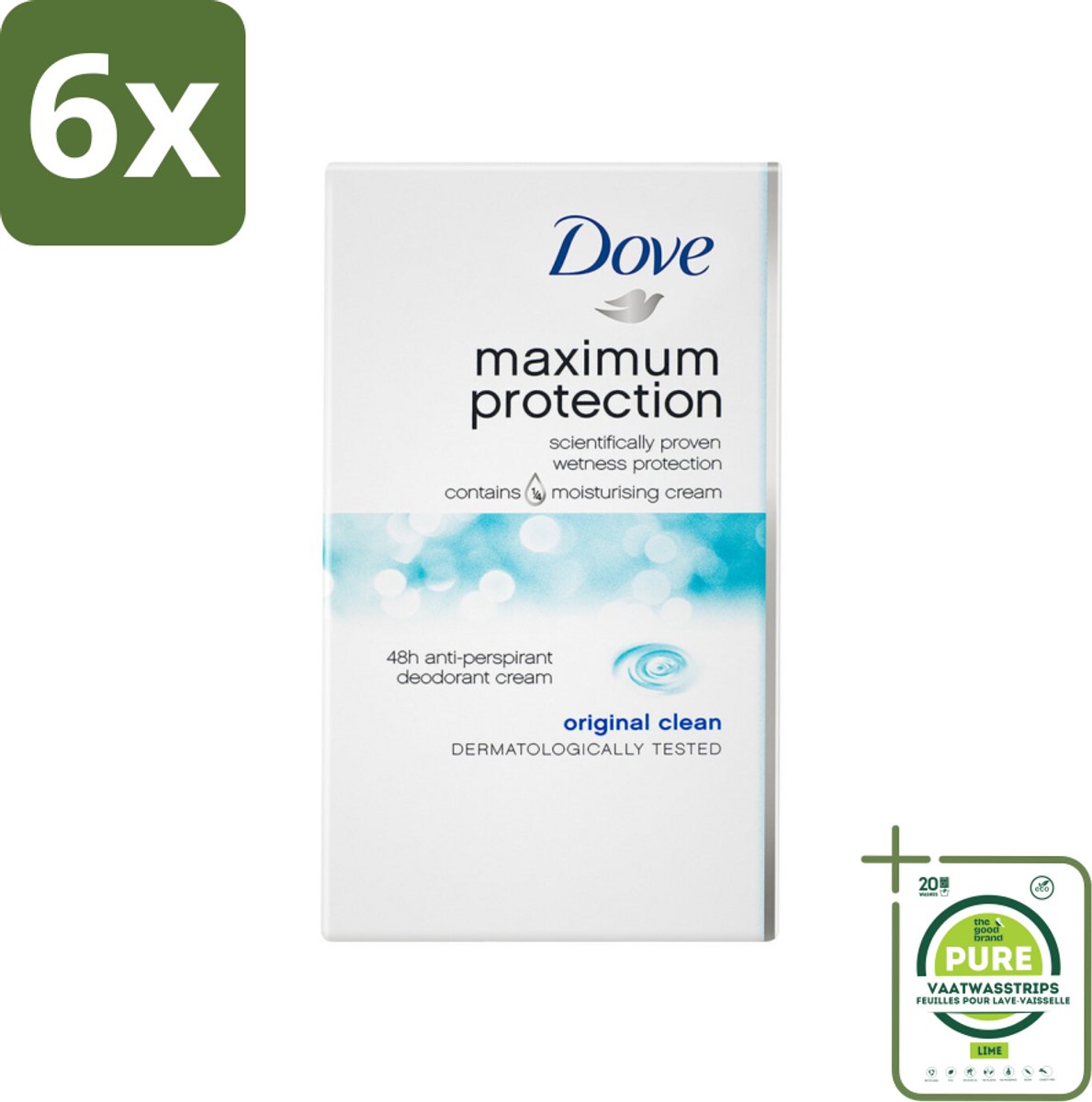 Dove Deodorant Stick - Maximum Protection - Original Clean - 45 ml - Voordeelverpakking - 6 stuks - Anti-transpirant - Deodorant