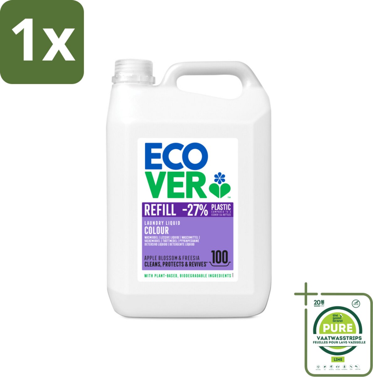 1 x Ecover - Vloeibaar wasmiddel - Color - Appelbloesem & Freesia - 5 liter - 100 wasbeurten - Wasmiddel - Vloeibaar Wasmiddel - Biologisch Wasmiddel - Plantaardig Wasmiddel - Wasmiddel Kleur