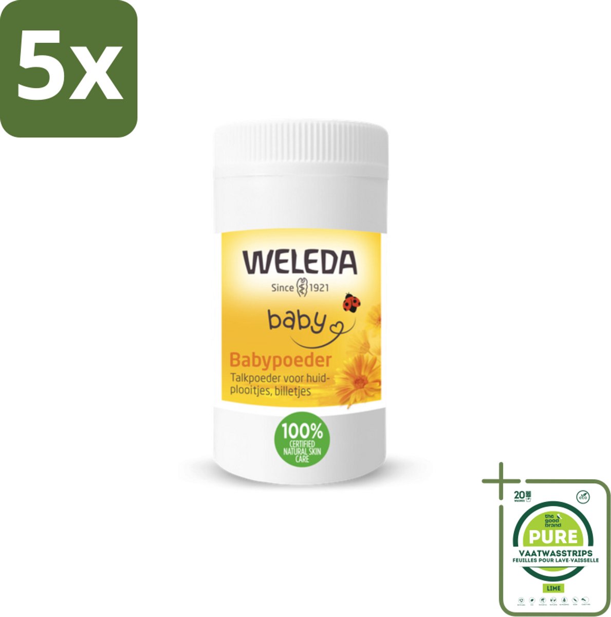 5 x WELEDA - Babypoeder - Baby & Kind Calendula - 20 g - Grootverpakking - Babypoeder - Babyhuid - Natuurlijke Verzorging - Calendula - Arnica