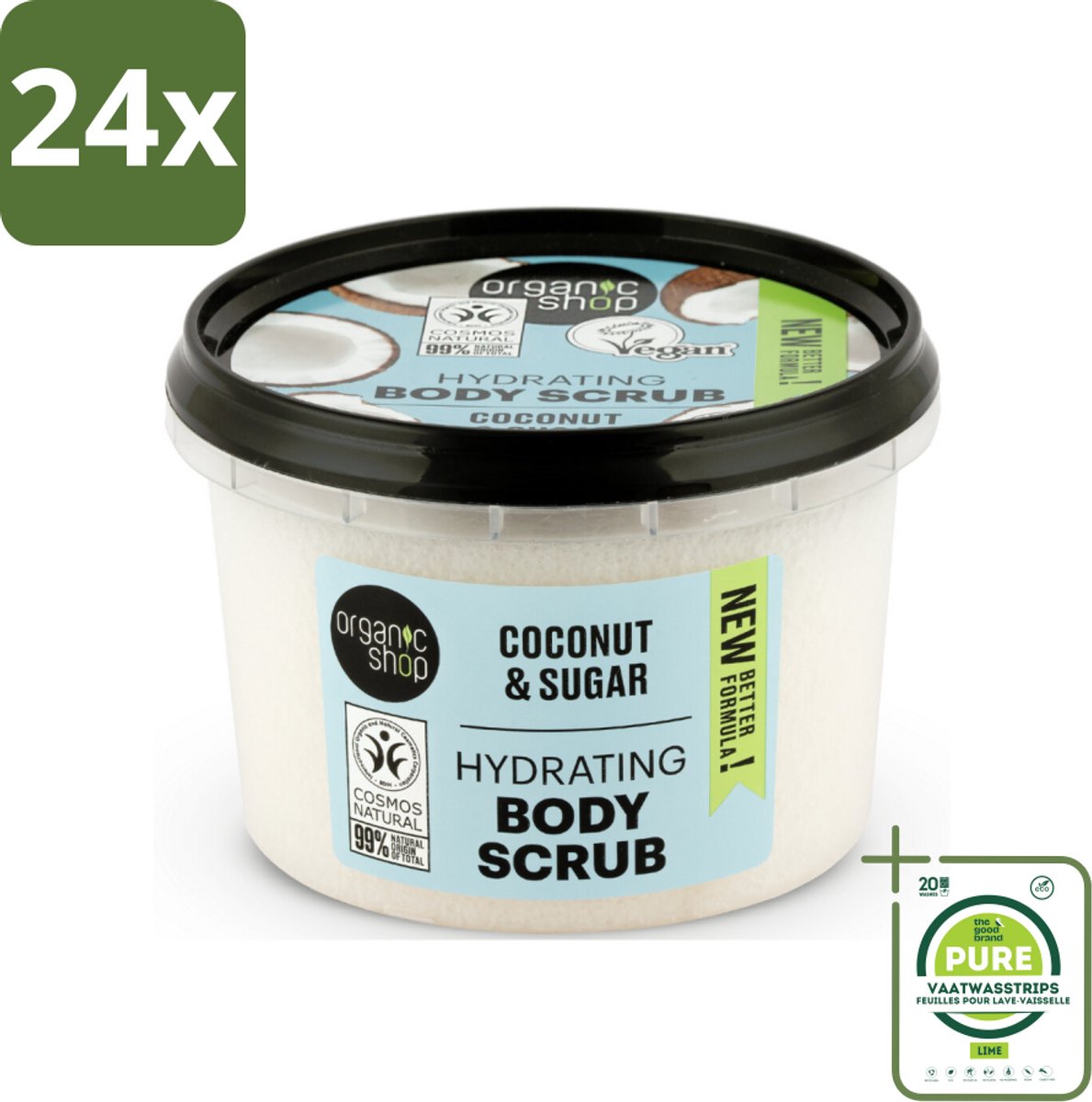Organic Shop - Hydrating Body Scrub Coconut - Diep Voedend - 250 ml - Voordeelverpakking - 24 stuks - Suikerscrub - Hydraterende body scrub