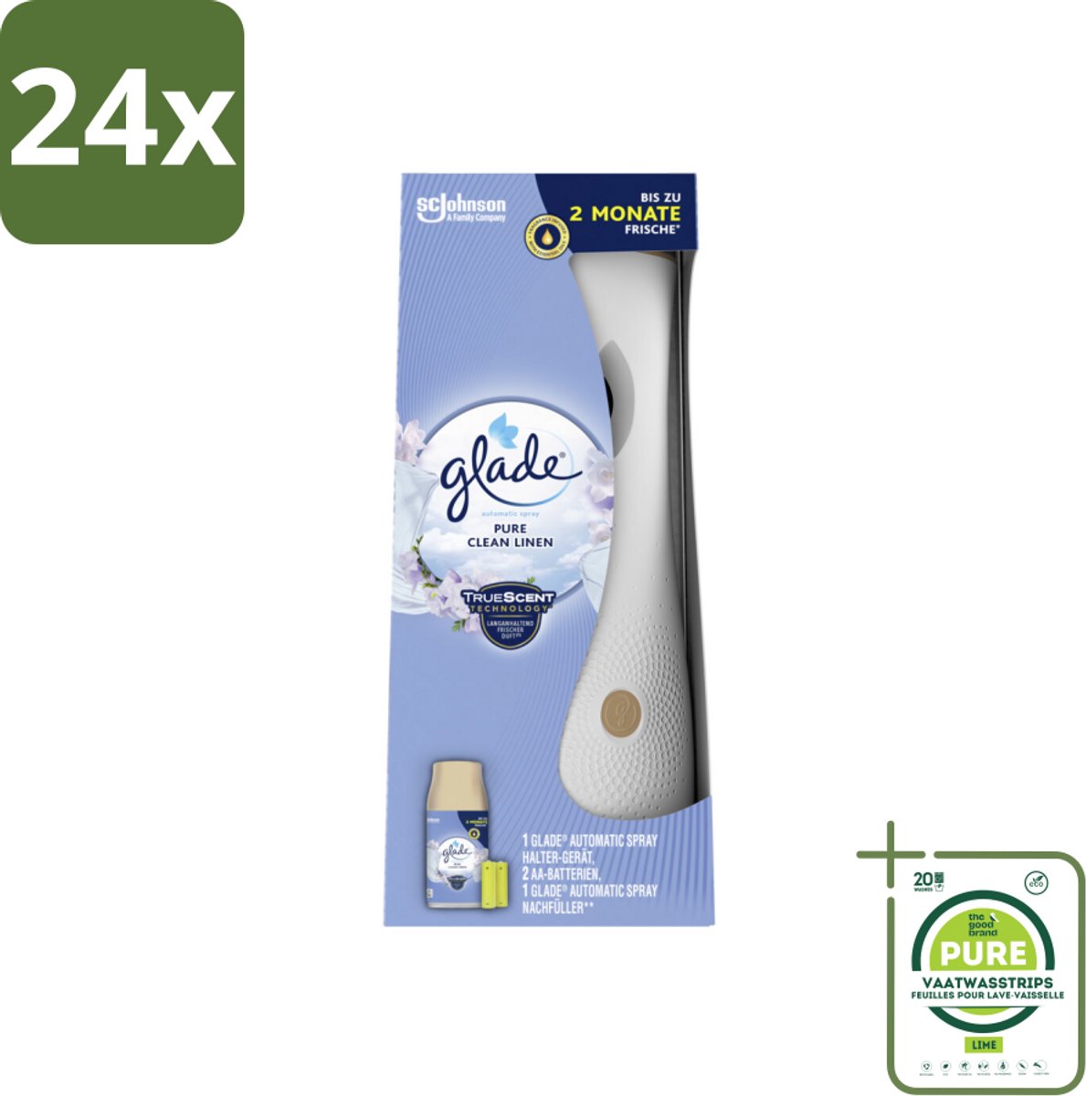 Glade - Startset Automatische Spray - Pure Clean Linen - 269 ml - Voordeelverpakking - 24 stuks - Luchtverfrisser - Geur