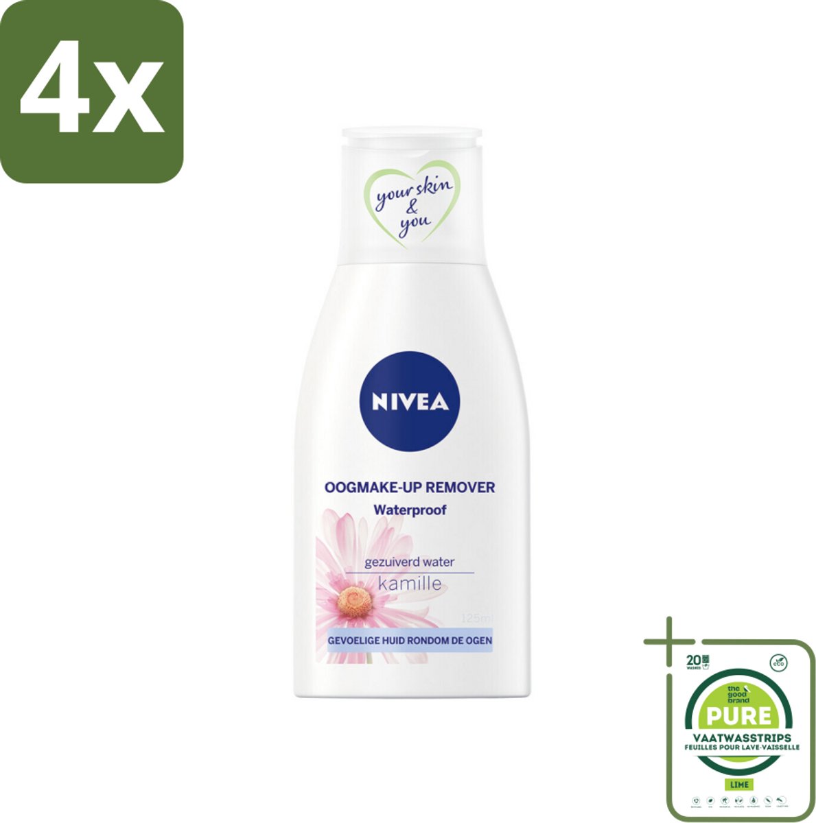 NIVEA - Oogmake-up Verwijderaar - Waterbestendige Make-up Verwijderaar - Voor de gevoelige huid - Met Kamille & Provitamine B5 - 125 ml - Voordeelverpakking - 4 stuks - Waterproof oogmake-up remover - Oogmake-up verwijderen