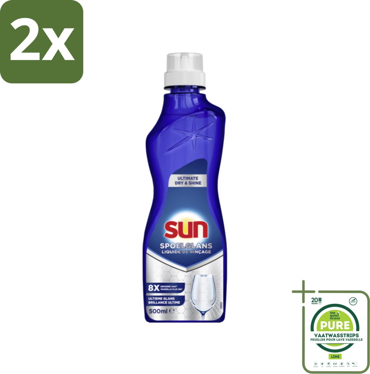 Sun - Spoelglansmiddel - Dry & Shine - 500 ml - Voordeelverpakking - 2 stuks - Spoelglansmiddel - Vaatwasser