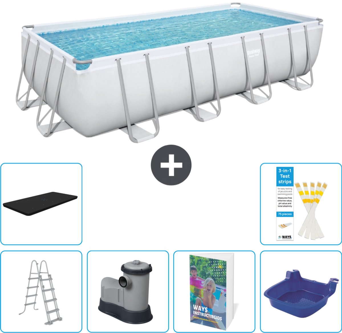 Bestway Rechthoekig Power Steel Zwembad - 549 x 274 x 122 - Grijs - Inclusief Pomp - Ladder - Afdekzeil - Voetenbad - 7-delig