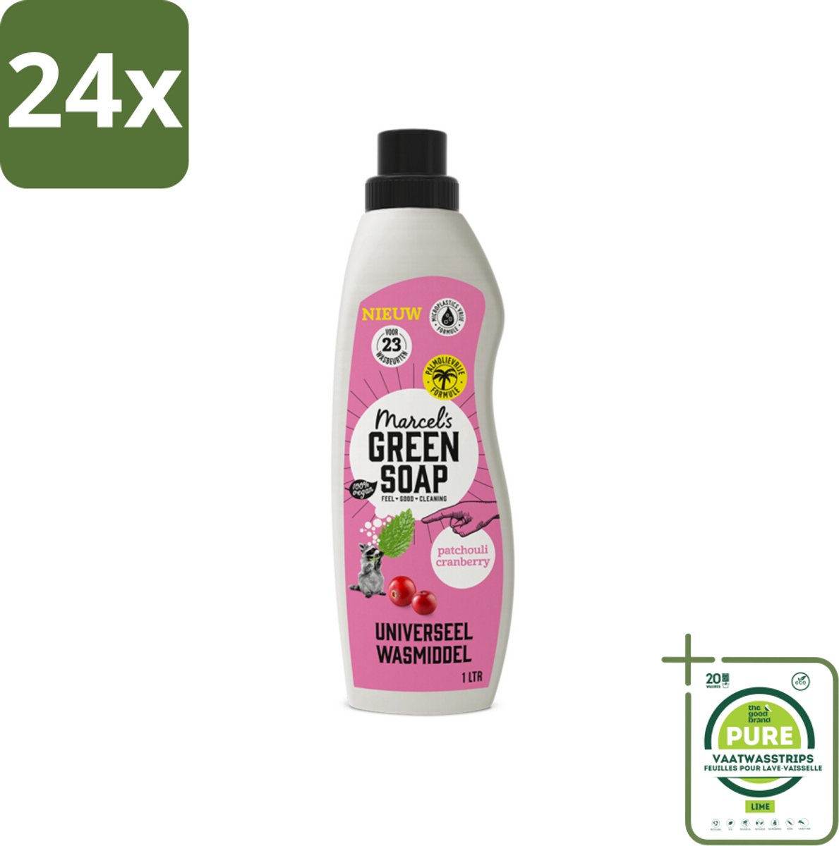 Marcel's Green Soap - Vloeibaar Wasmiddel - Patchouli & Cranberry - Effectief & natuurlijk - 23 Wasbeurten - 1 liter - Voordeelverpakking - 24 stuks - Wasmiddel - Biologisch wasmiddel