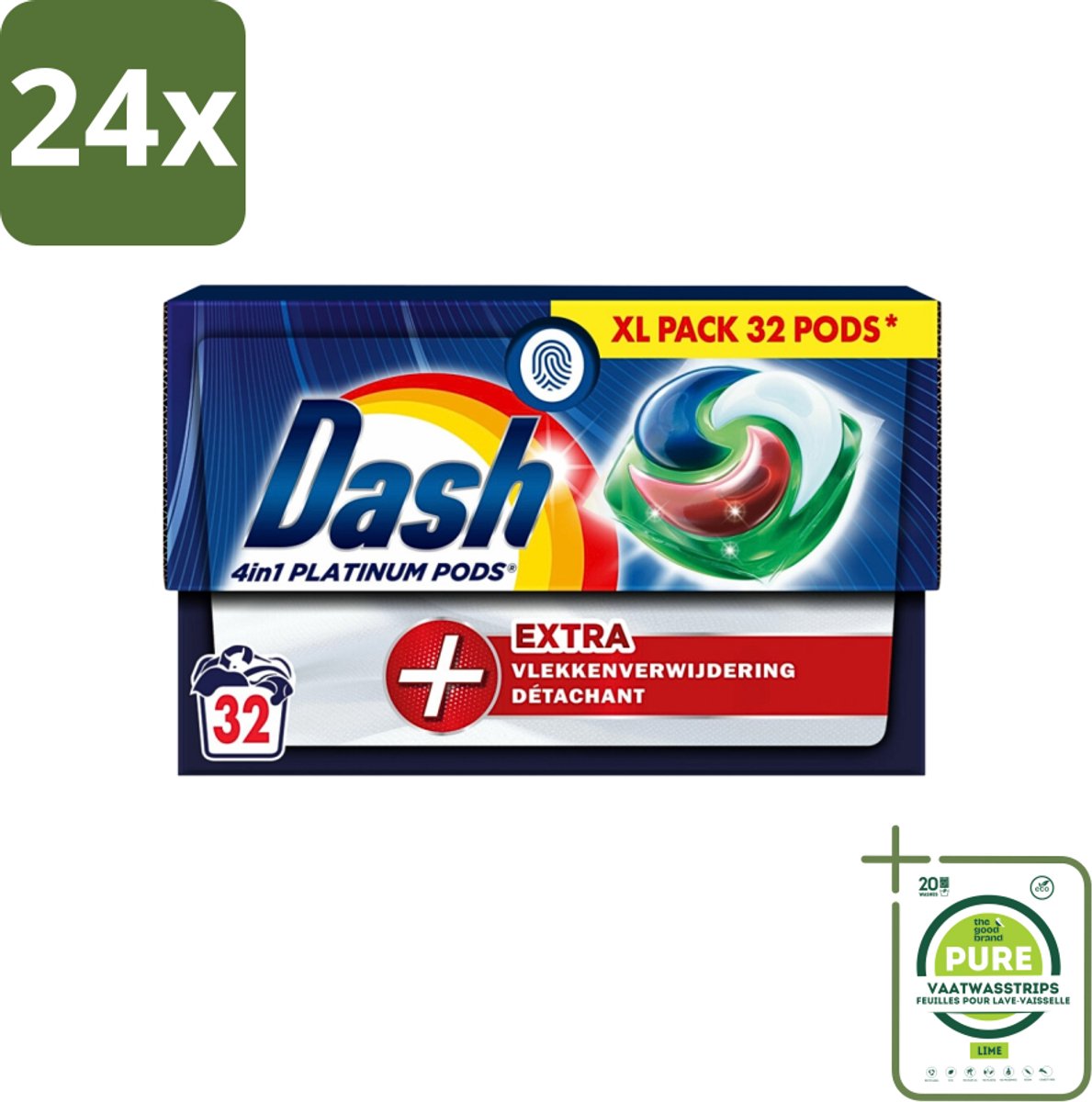Dash - 4in1 Pods +Extra Vlekkenverwijderaar - Wasmiddelcapsules - Intensieve Reiniging - 32 Wasbeurten - Voordeelverpakking - 24 stuks - Wasmiddelcapsules - Vlekkenverwijderaar
