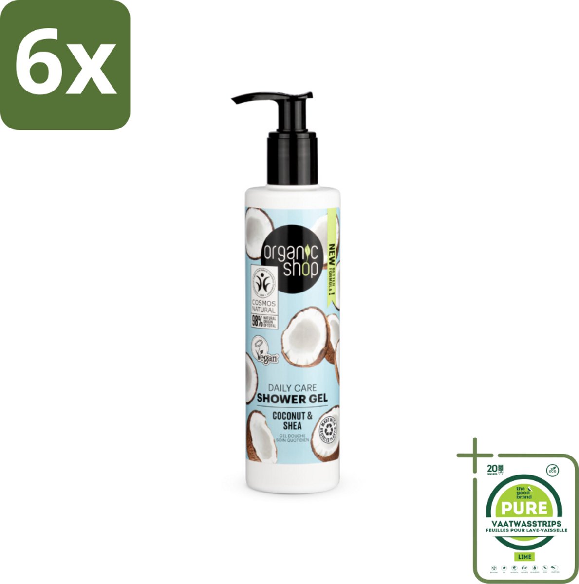Organic Shop - Daily Care Coconut & Shea Shower Gel - Hydratatie & Verzorging - 280 ml - Voordeelverpakking - 6 stuks - Biologische douchegel - Hydraterende douchegel