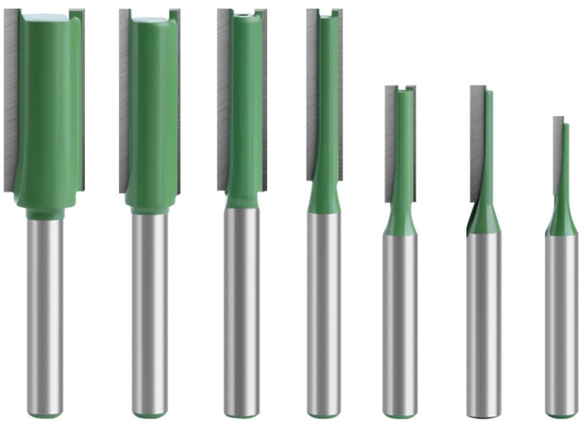 longziming -Bovenfrezenset 7 Delig – Rechte Freesbits met 6 mm Schacht – Houtfrees Set 3 4 5 6 8 10 12 mm voor Hout, MDF, Multiplex en Spaanplaat