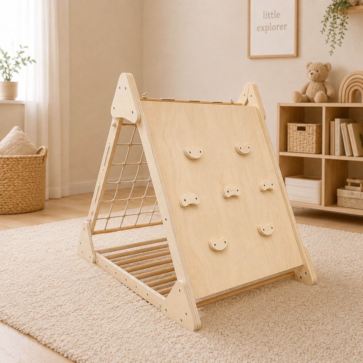 Maxx kidz - Houten Klimrek XL - Pikler Speeltoestel voor Binnen - Klimdriehoek met 3 Verschillende Zijden - Hout Peuter Speelgoed