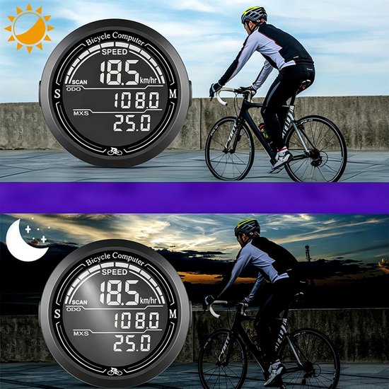 Slimme fietssnelheidsmeter - Draadloze kilometerteller - Snelheidsmeter - Kilometerteller voor mountainbikes - Verlicht - Lichtgevend - Waterdicht - Geschikt voor mountainbikes en racefietsen - Zwart — afbeelding 2