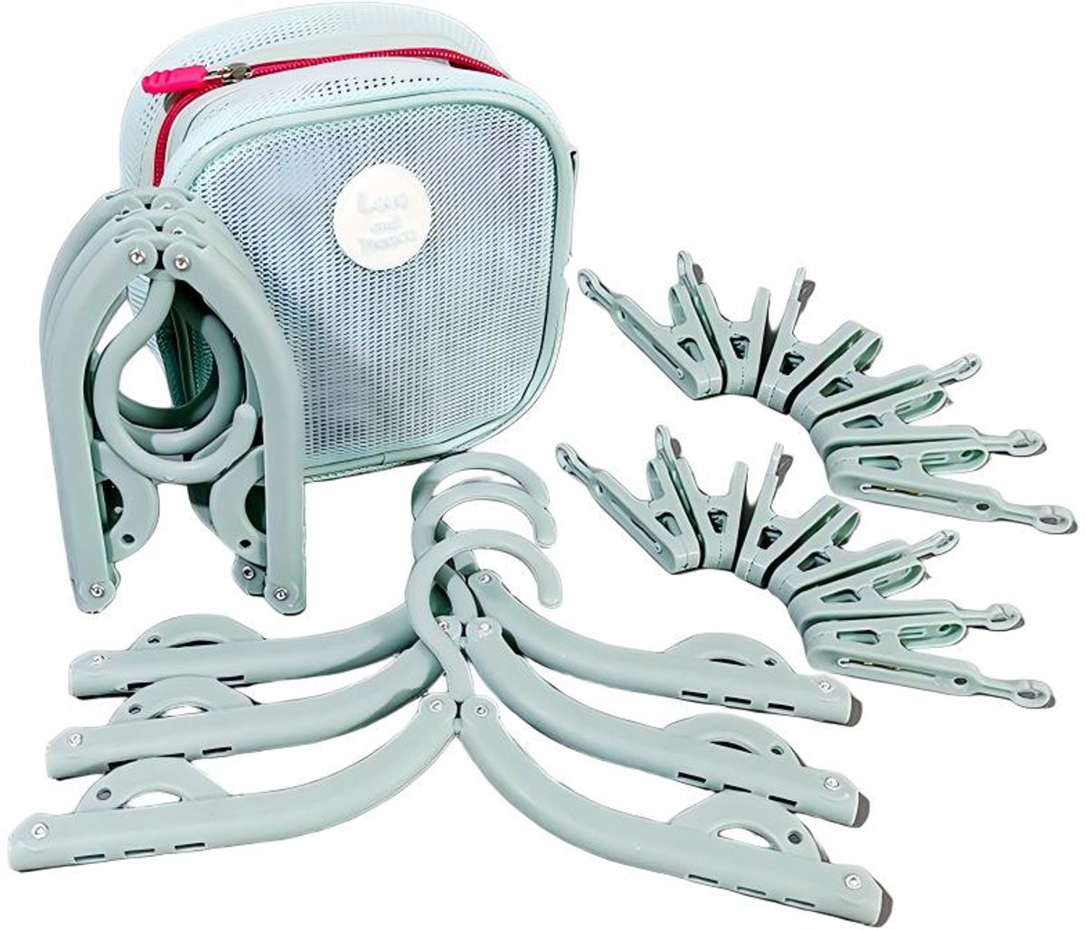 18-delige Reiskledinghanger - Opvouwbare kledinghanger - Kledingklem - Reisaccessoire - Draagbaar,Inclusief Opbergzak,6 kledinghangers en 12 clips - Plastic - 42,6×21 Cm - Geschikt voor reizen, kamperen, hotelverblijven en studentenkamers - Blaue