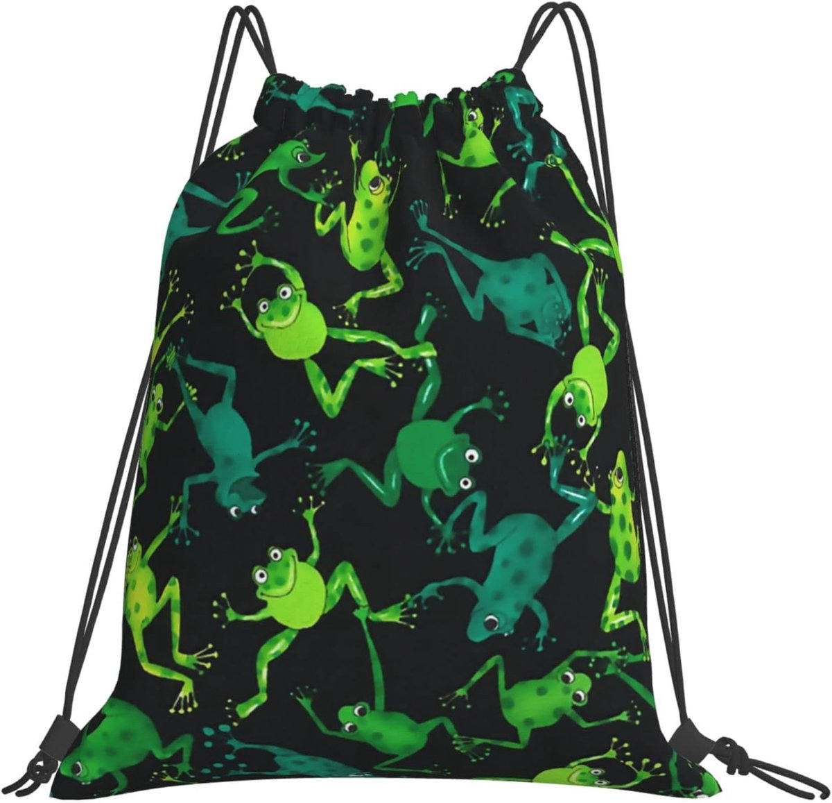 SnelShoppen - Drawstring Rugzak Groen Zwart Kikkers Sport Gym Trekkoord Tas Voor Vrouwen Mannen Training Yoga Tas, One Size, Zwart
