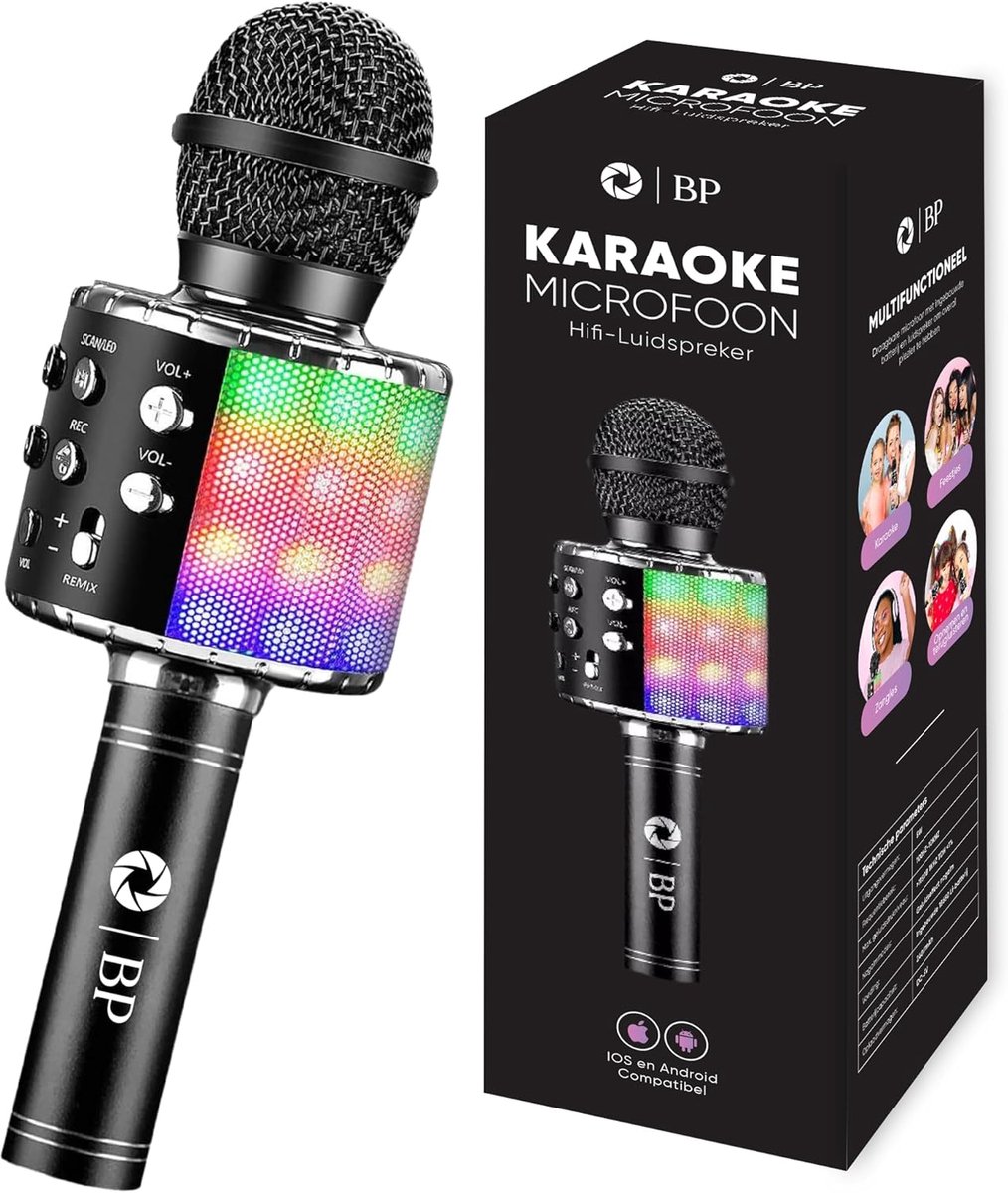 Bluetooth Karaoke Microfoon Draadloze Karaoke Set - LED Licht - 5 Stemvervormers - Tot 6 uur zingen - SnelShoppen