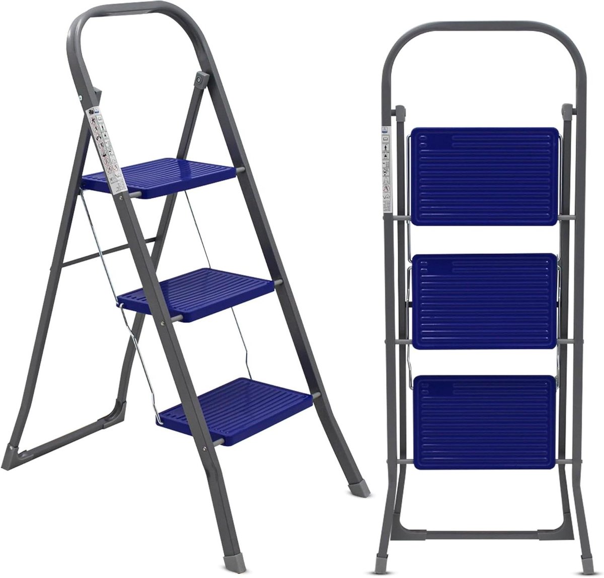 Opvouwbare Ladder - Huishoudtrap Keukentrap - Klusjes in Huis - TÜV/GS Gecertificeerd - 3 Treden - Grijs