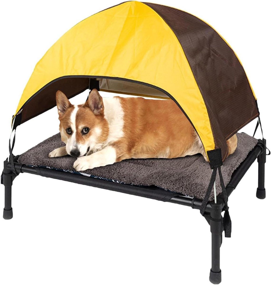 Verhoogd Hondenbed - Buitenbed Hond Opgezet Bed - Comfortabel Rusten - Met Luifel en Kussen