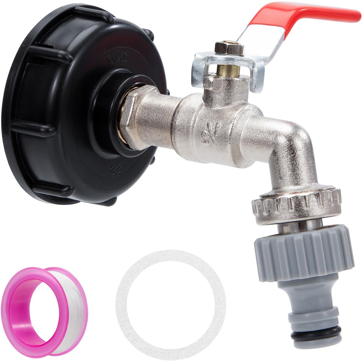 Omgoods - Messing Kraan met IBC Tank Adapter en Slangaansluiting 1/2 Inch