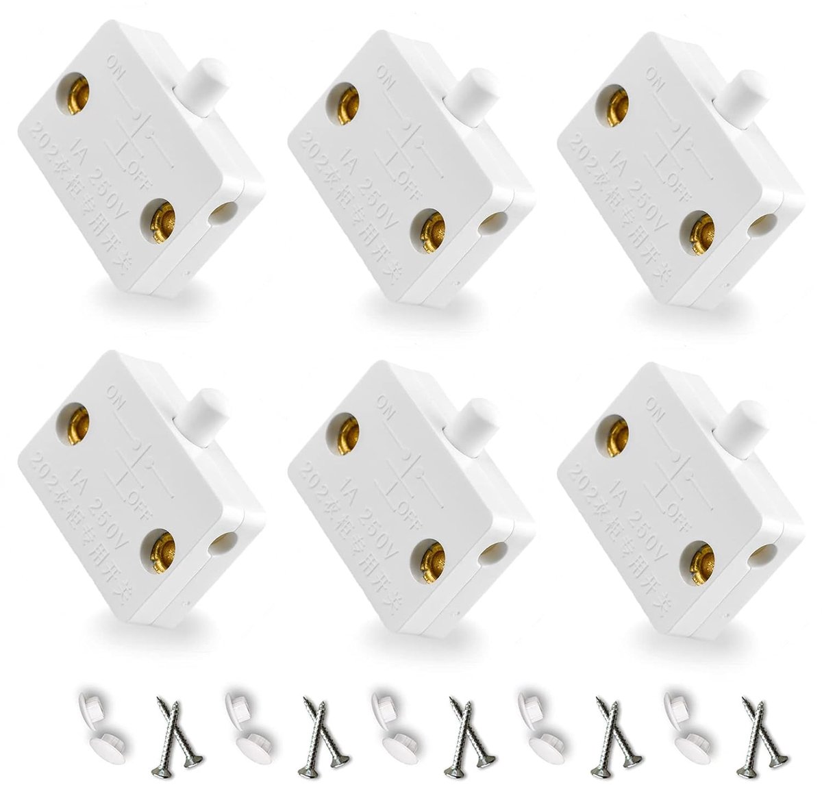 6 stuks kastschakelaar, snapschakelaar, deurcontactschakelaar, 230 V, meubeldeur, kistschakelaar, elektrisch, lichtschakelaar, borrelhouder, deurschakelaar, normaal sluitschakelaar, Lewttyer, wit
