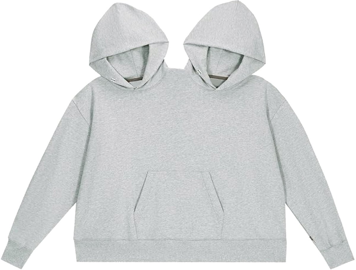 Creatieve hoodie met dubbele body, losvallende effen sweater voor stellen, leuke hoodie om met z'n tweeën te dragen.