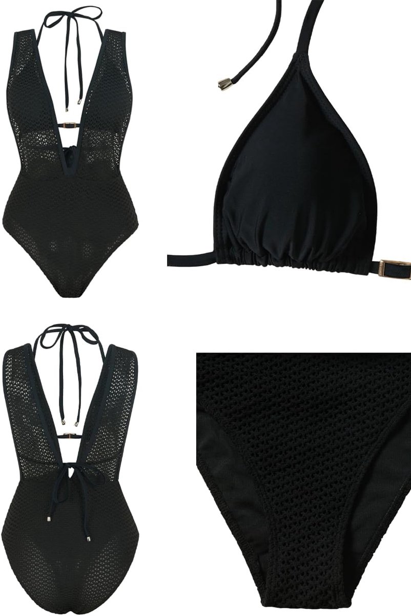 Dames bikini set sexy mesh V-hals tweedelig badpak halterhals hoge taille buikweg badmode met rugbinding elegante strandmode zwempak, S-XL