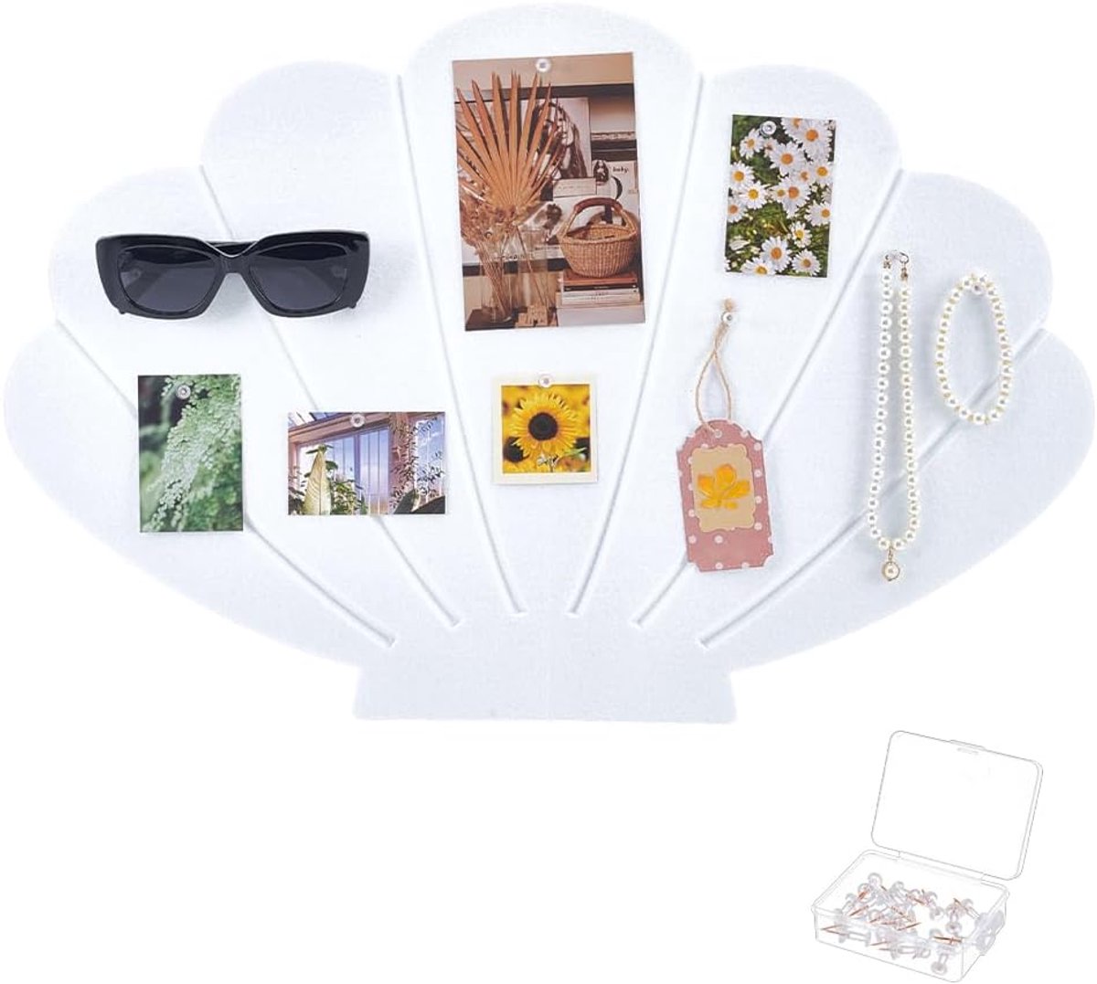 40 x 60,5 cm Zelfklevende Vilten Bulletin Board Muurstickers, 9 mm Vilt Materiaal Pin Board Shell Vorm Vision Board met 20 Push Pins voor Thuiskantoor, School Muur Decor
