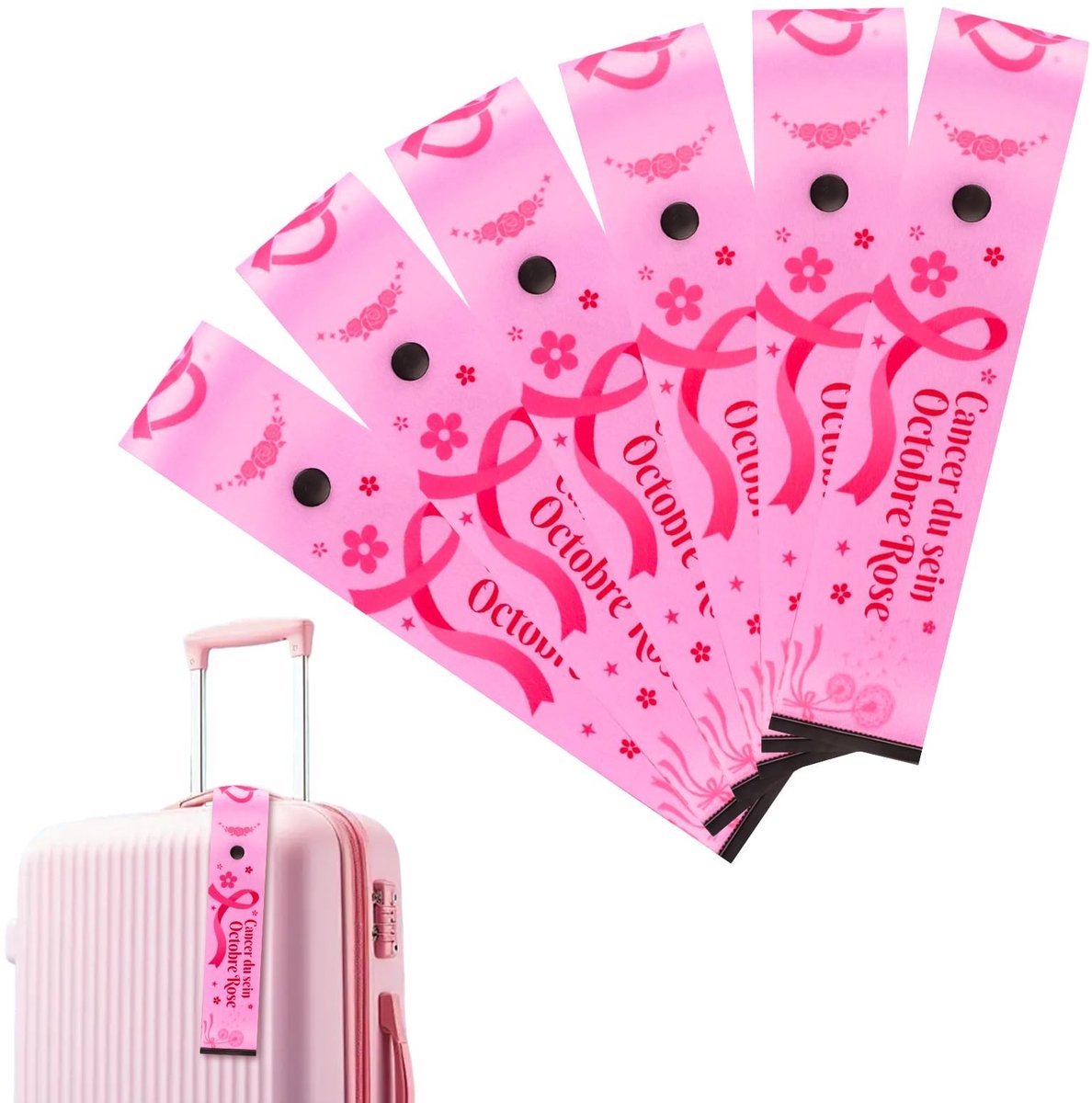 Omgoods - 6 Stuks Roze Lint Bagagelabels - Identificatoren voor Reizen en Borstkanker Bewustzijn