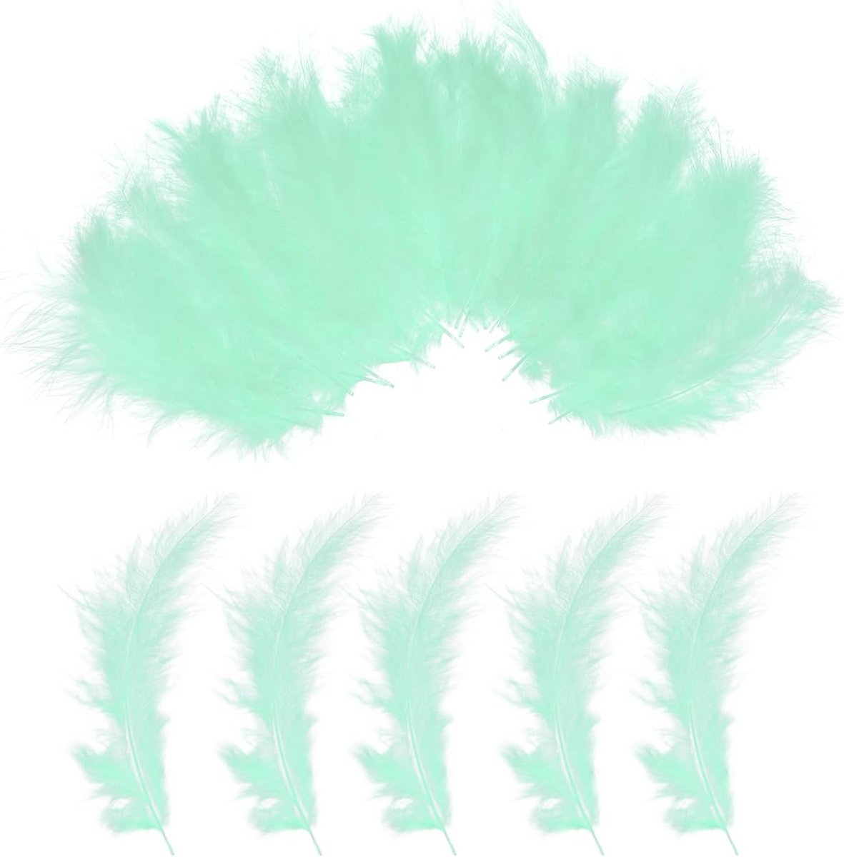 Set van 100 pluizige maraboe-veren van kalkoen, 10-15 cm lichtgroene natuurlijke kalkoenveren voor het maken van dromenvanger, franje, sierversiering, vliegbinden, feestdecoraties