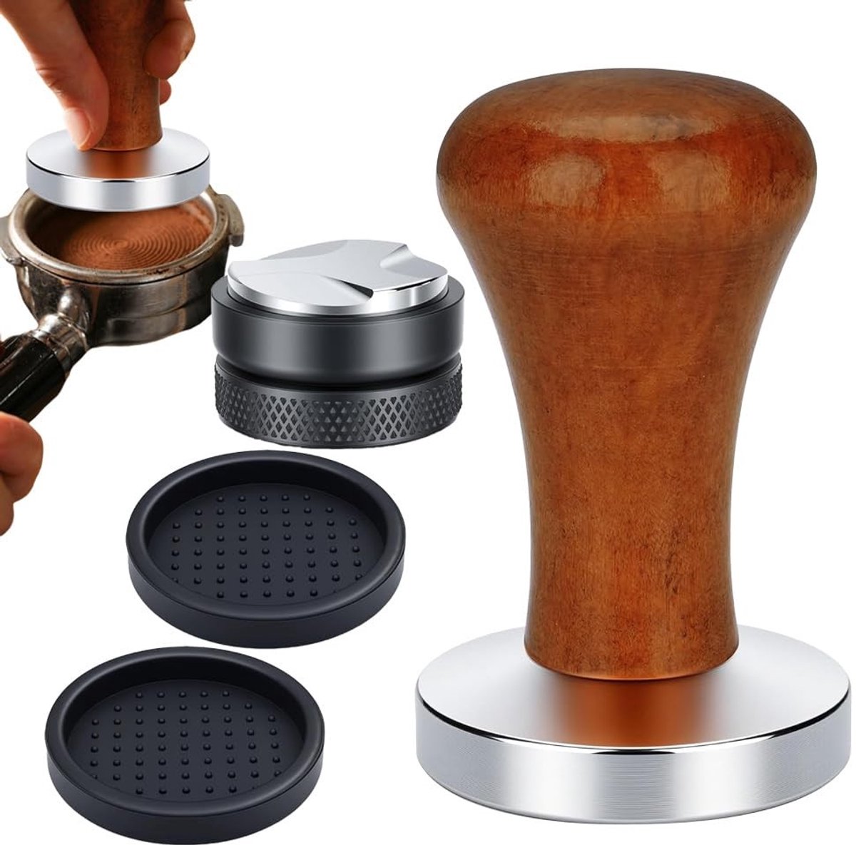 Omgoods - Koffietamper voor Barista - 51 mm, Roestvrij Staal met Houten Handvat