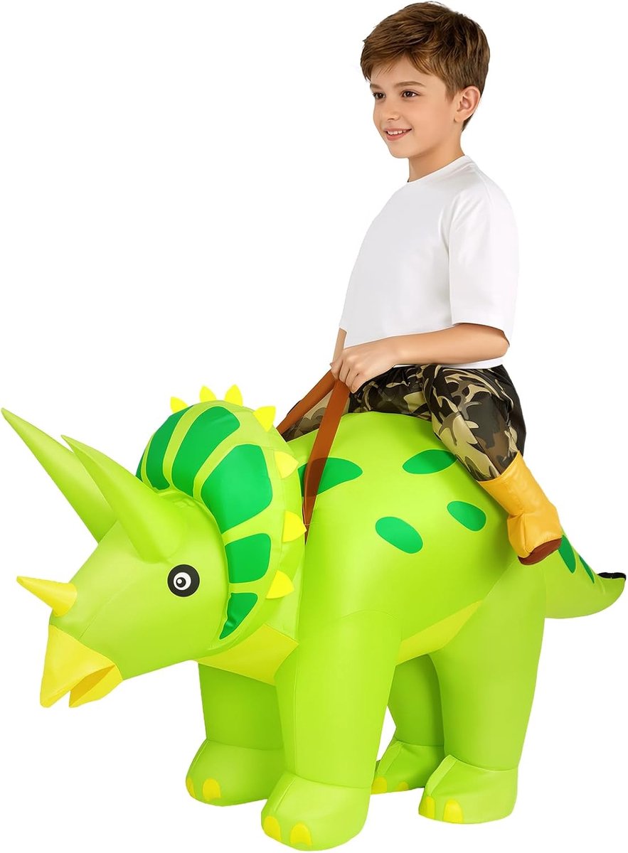 opblaasbaar kostuum opblazen, grappig opblaasbaar kostuum voor kinderen, opblaasbare triceratops-kostuums met opblaassysteem inbegrepen voor Halloween, Kerstmis, cosplay, maskerade feest