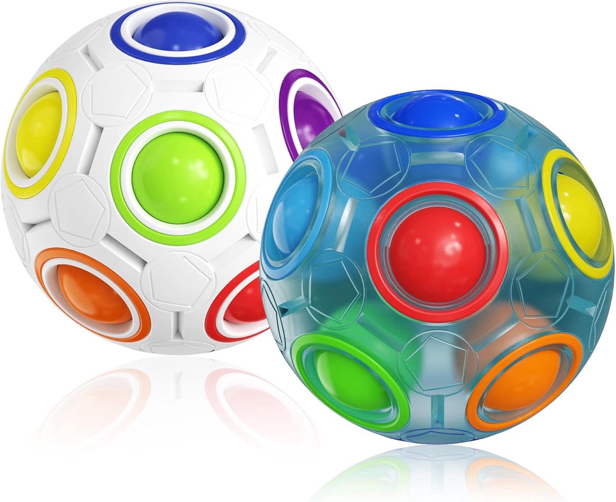 Magic Rainbow Ball met 12 Gaten, Regenboogbal Skill-spel Puzzle Ball - Brain Teaser & Fidget Ball voor Kinderen vanaf 6 Jaar - 2 Pack (Wit&Blauw)