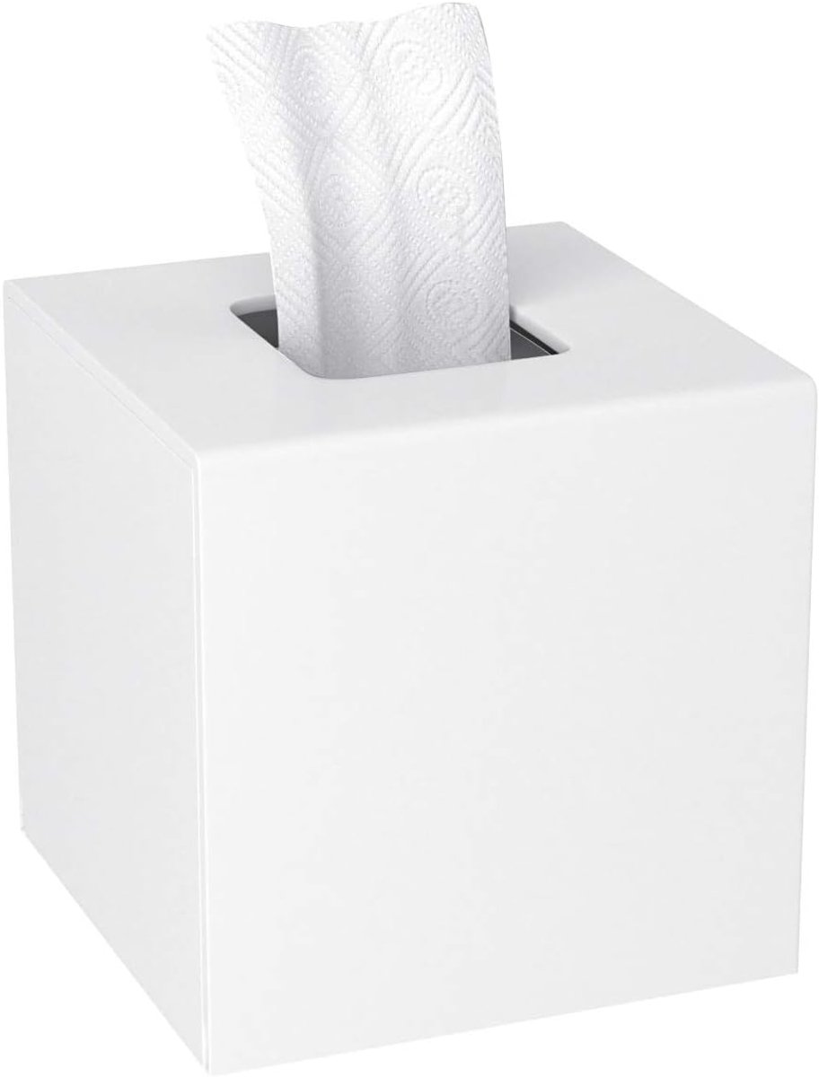 Vierkante cosmeticadoekjesbox, acryl doekjesbox, tissuedoos met magnetische afdekking voor eetkamer, badkamer, slaapkamer, auto, kantoor (wit, 14 × 14 × 14 cm)