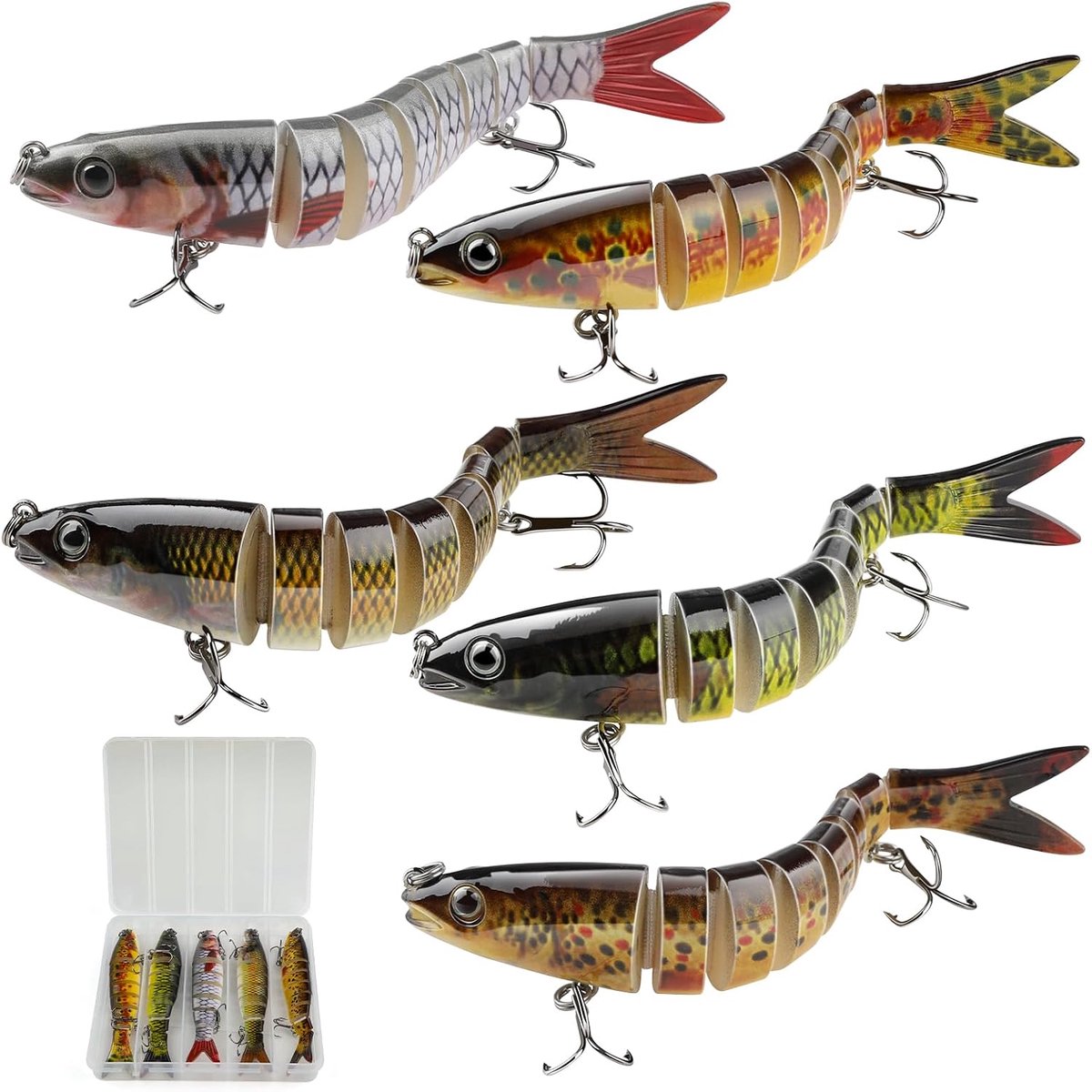 kunstaas, wobbler snoek, visaas voor snoekbaars, baars, forel, swimbait, levensecht visaas voor zoet en zout water, visgeschenken voor mannen, familievisuitrusting, 5 stuks