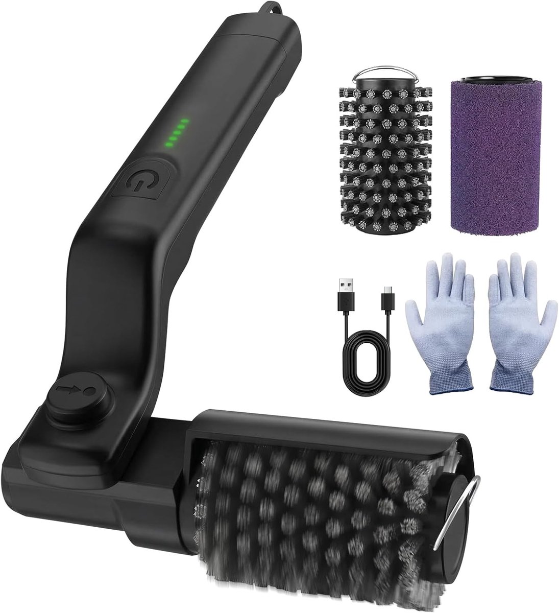 grillborstel, 180° verstelbare barbecue-reinigingsborstel met spatbescherming, 3-snelheidsregeling en 90 minuten looptijd, inclusief reinigingsdoek en handschoenen, USB-kabel (zwart)