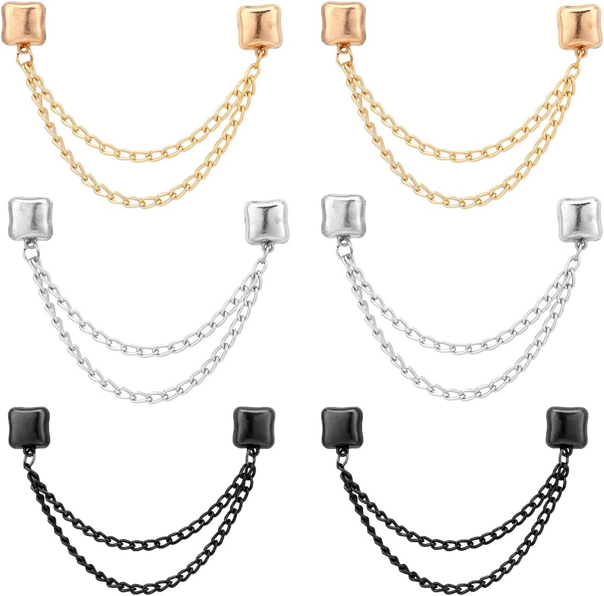 lasuroa 6st Magnetische Kledingspelden, Legering Magnetische Kledingclips met Ketting voor het Bevestigen van Lange Broekspijpen of Overhemdmanchetten (Vierkant)