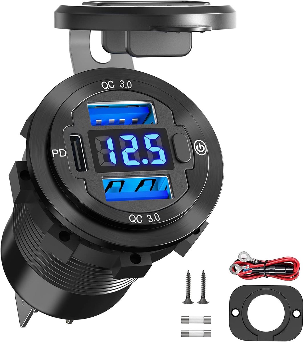 12 Volt USB Outlet 12 V Outlet USB Auto Port Aluminium 30 W PPS PD 3.0 Motorfiets Autolader Waterdichte Dual QC3.0 Socket Met Schakelaar 12V/24V Voertuig Marine Boot RV Accessoires