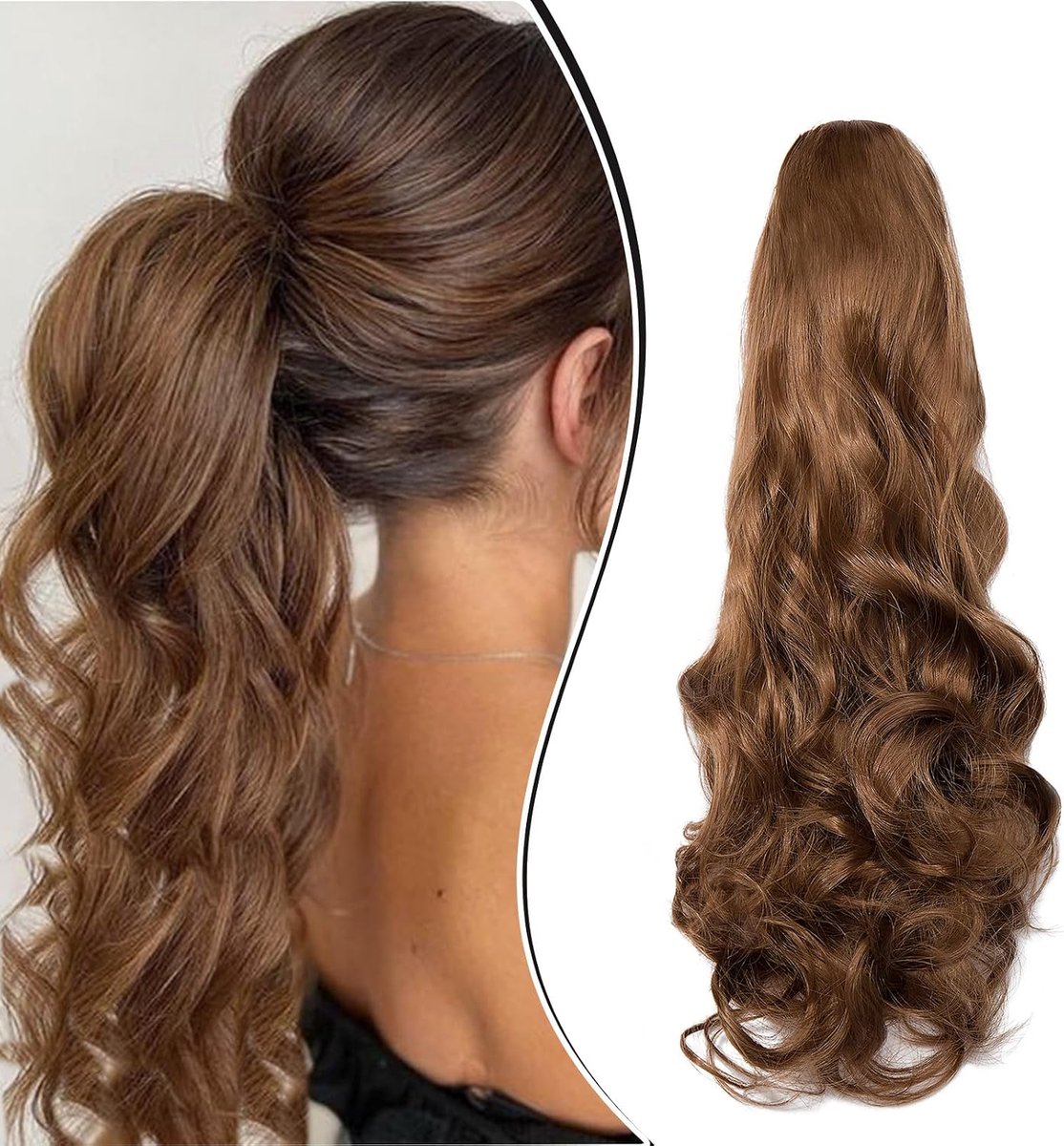 45cm Paardenstaart Haarstuk Vlecht Verlenging Klauw Golvende Lange Paardenstaart Extensies Haarverlenging Synthetische Clip in Ponytail Haarextensies, Goudbruin