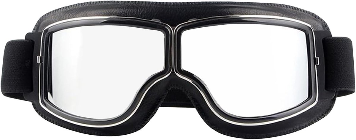 helmbril, retro vliegeniersbril, motorcross, winddicht, motorbril, PU-leer, vintage motorbril