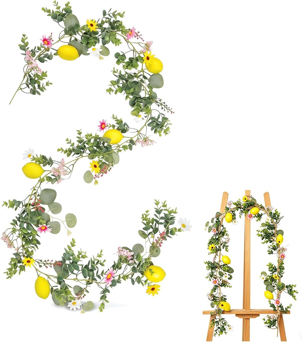 Kunstcitroenwijnstokken, kunstcitroentakken decoratie, kunstmatige citroenen met groen, voor keuken, feest, decoratie, festival, display, hangplant, levensecht (#3)