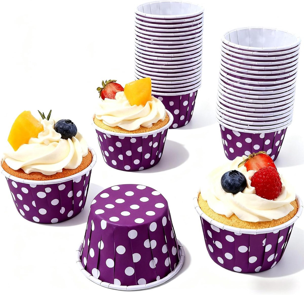 100 stks Polka Dot Bakken Cups Mini Kleurrijke Krullen Cupcake Liners Muffin Cases Papier voor Verjaardagsfeestje Bruiloft Decoratie(Purper)