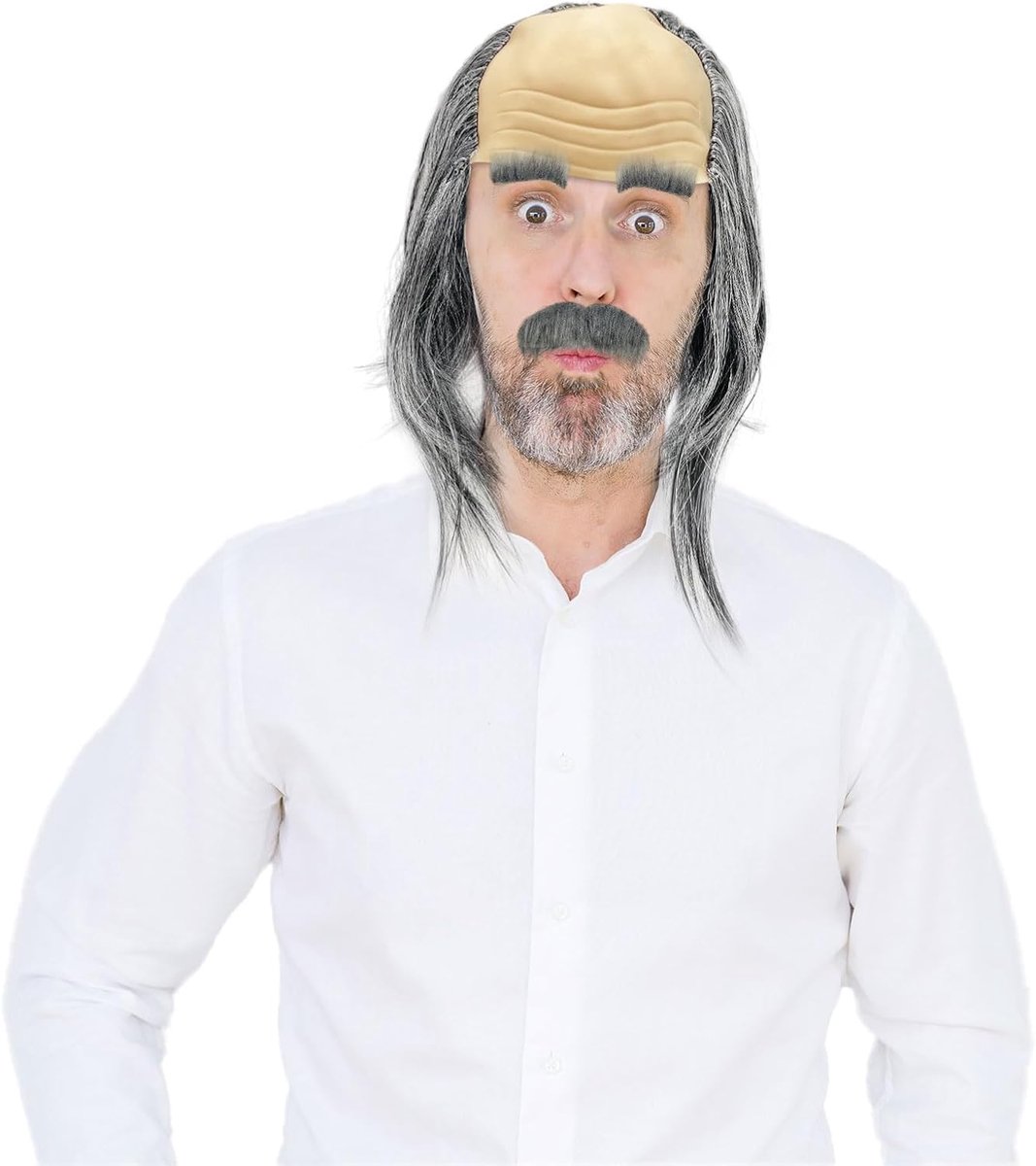 3 stuks grijze opa-pruikset, opa-kostuum, pruik, oude man, gekke professor, snoor, grijze pruik, kale herenpruik voor Halloween, carnaval, party, cosplay (grijs)